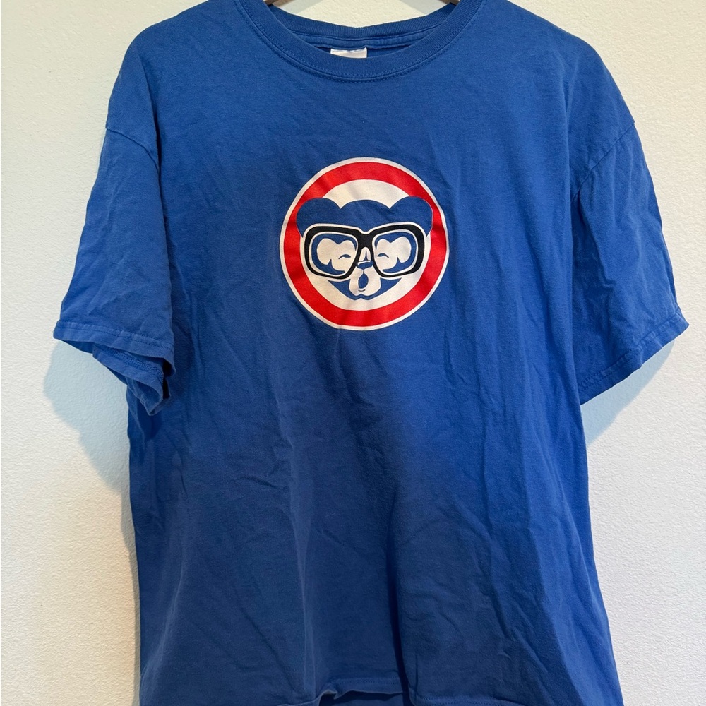 Blue Graphic T-Shirt with Harry Caray Cubbie Bear Logo- Chicago Cubs - Large